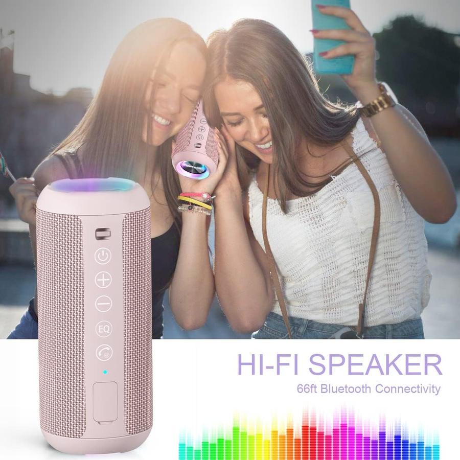 Two friends with the speaker