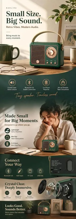 Full A plus page for a retro bluetooth speaker