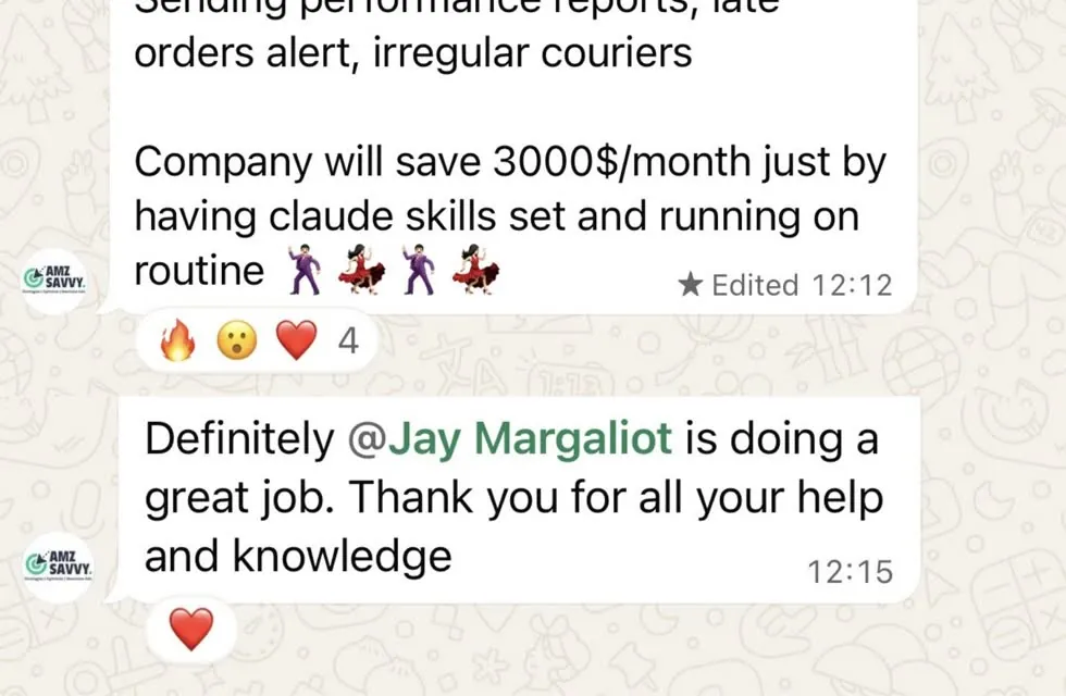 WhatsApp message from a Claude Code Challenge participant